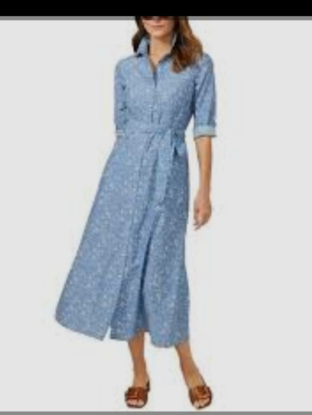 J. McLaughlin Blue Floral Maxi Shirt Dress with Tie Waist Silk & Cotton Blend M
